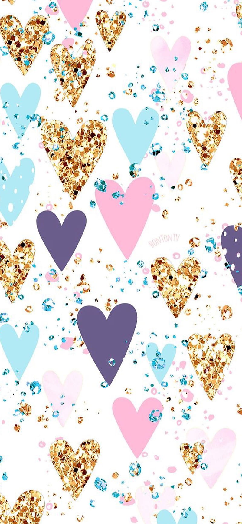 Hearts , colorful, cute, girly, glitter, gold, heart, hearts , pastel, pattern, HD phone wallpaper