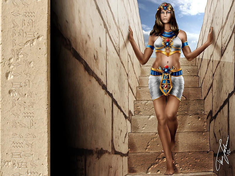 Pharo's Bride, royal, fantasy, sand, walls, hot, woman, egypt, HD wallpaper