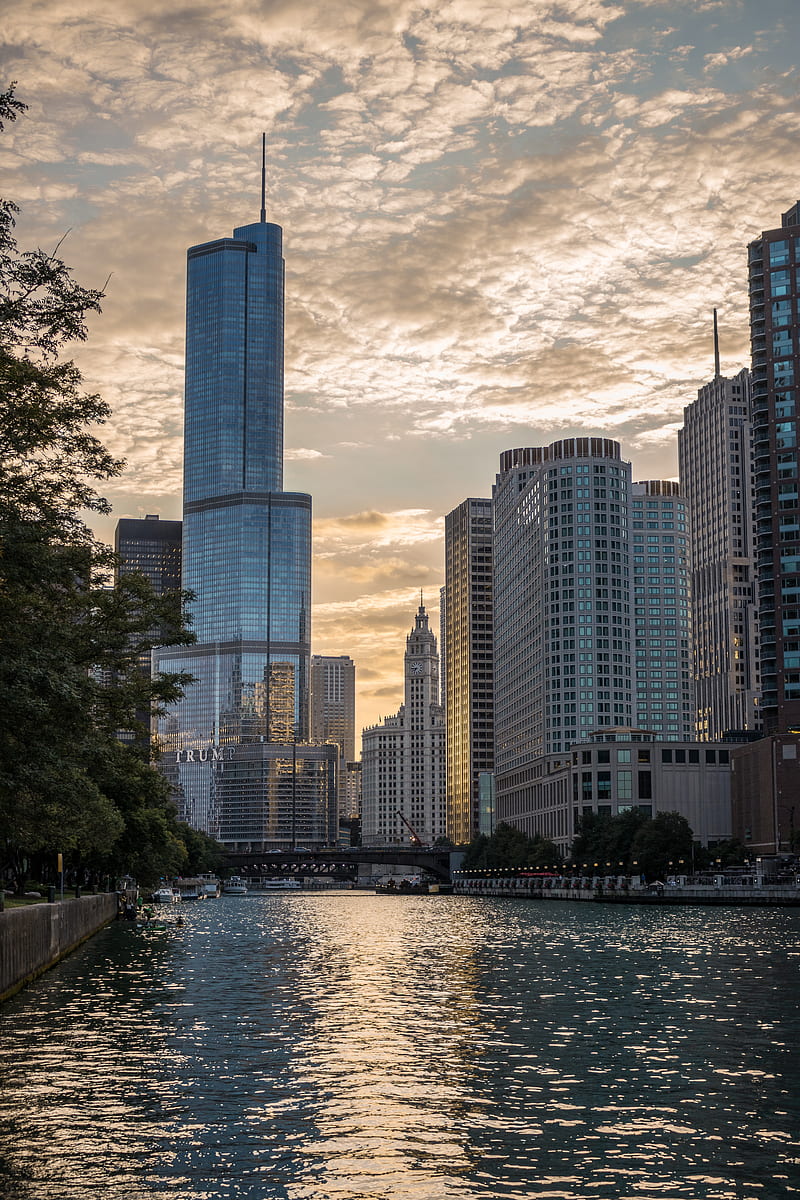 usa, illinois, skyscrapers, water, clouds, skyline, chicago, buildings, City, HD phone wallpaper
