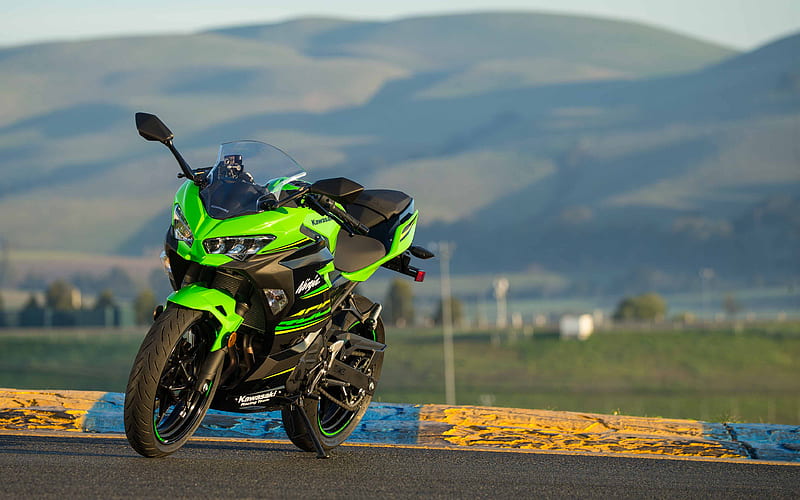 Kawasaki Ninja 400, superbikes, 2018 bikes, raceway, green Ninja, Kawasaki, HD wallpaper