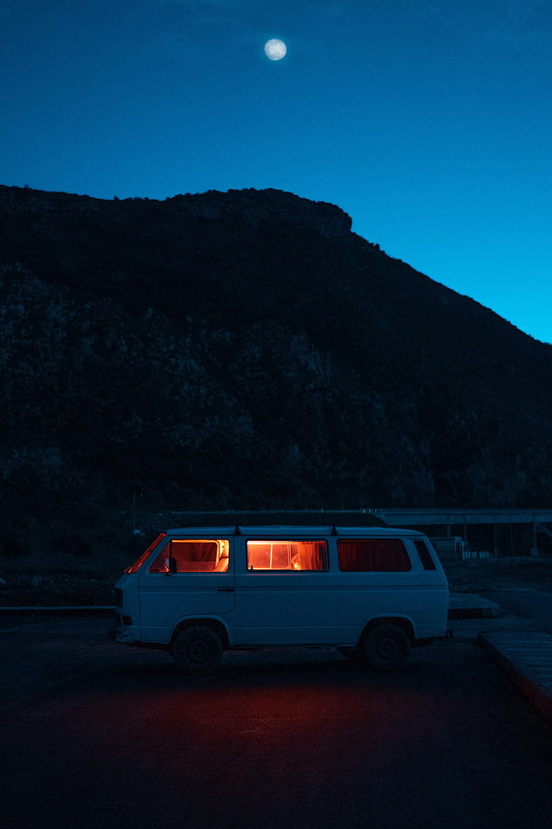 van, car, white, night, nature, HD phone wallpaper