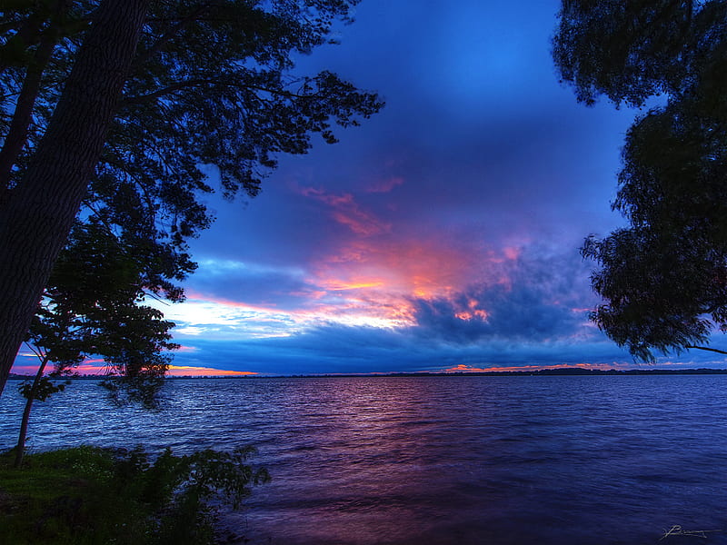 Westlake View, lake ontario, evening, sunset, pink, blue, HD wallpaper