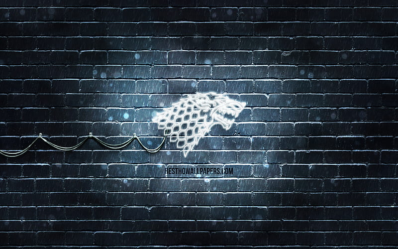 House Stark emblem gray brickwall, Game Of Thrones, artwork, Game of Thrones Houses, House Stark logo, House Stark, neon icons, House Stark sign, HD wallpaper
