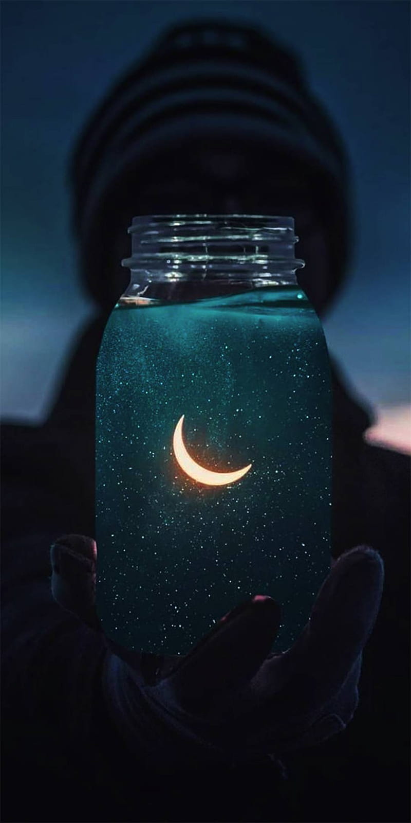 Night, moon, glass, human, HD phone wallpaper