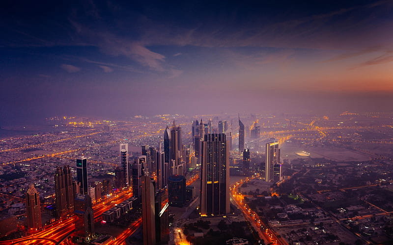 Dubai, UAE, night, modern city, skyscrapers, modern buildings, Dubai cityscape, United Arab Emirates, HD wallpaper