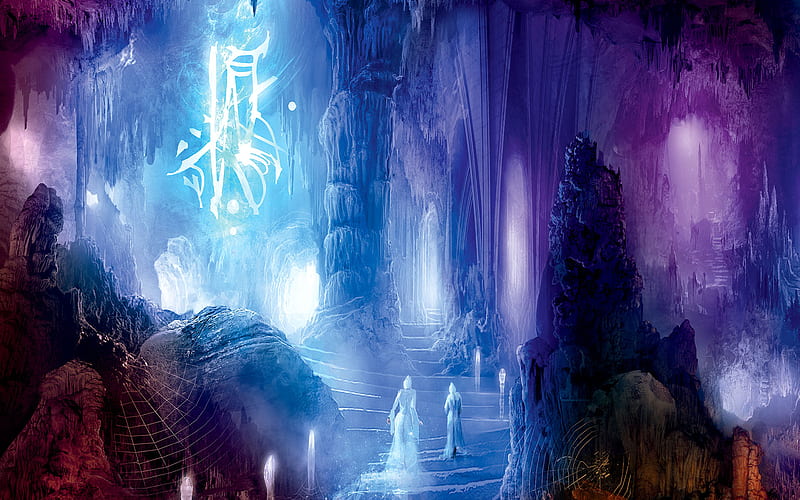 Magic Path, purple, rock, path, magic, cave, blue, HD wallpaper