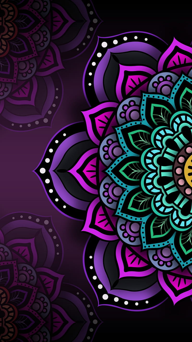 Mandala , black, cool, green, india, purple, purples, HD phone wallpaper