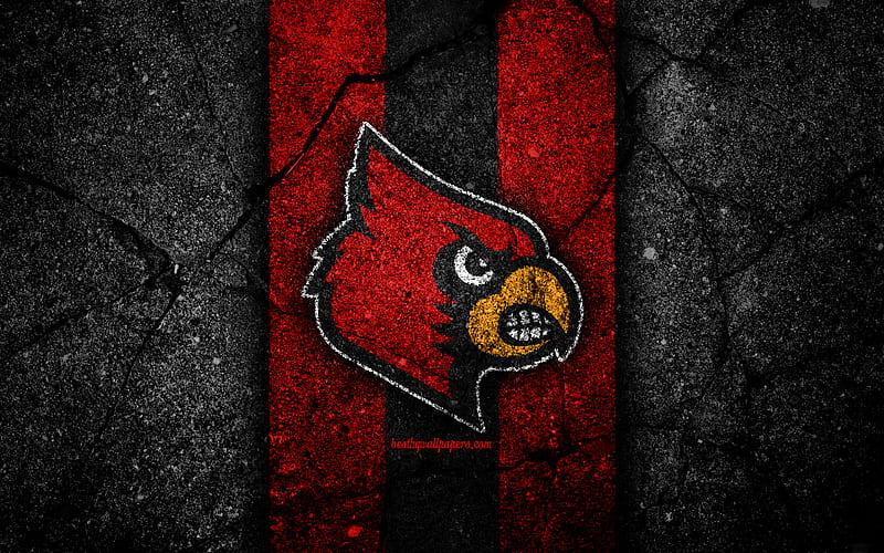 Louisville Cardinals american football team, NCAA, red black stone, USA, asphalt texture, american football, Louisville Cardinals logo, HD wallpaper