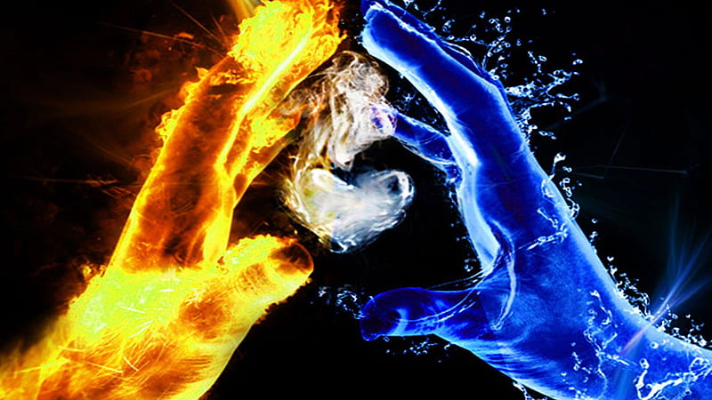 Heart Between Yellow And Blue Hands Heart, HD wallpaper