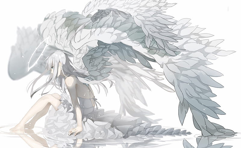 Angel, wings, manga, yuzua, inger, fantasy, girl, feather, anime, white, HD  wallpaper | Peakpx