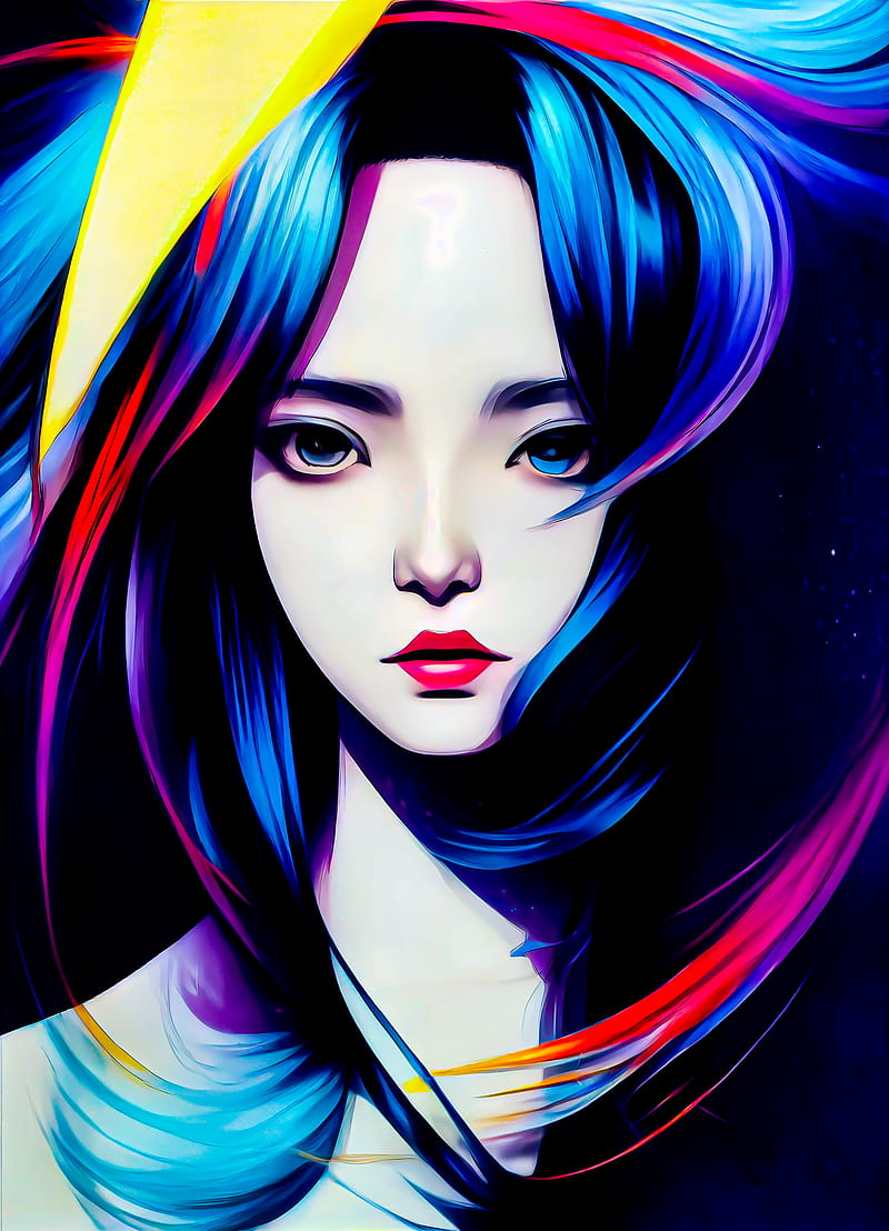 girl, portrait, anime, art, modern art, artificial intelligence, HD phone wallpaper