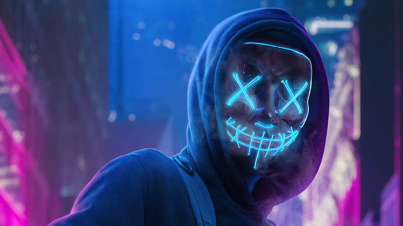 Anonymus Guy With Bag , anonymus, mask, artist, artwork, digital-art, neon, HD wallpaper