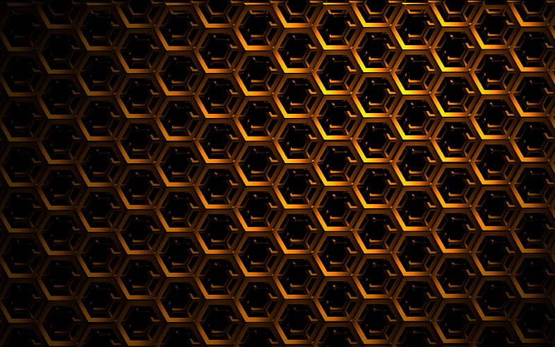 golden metal hexagons 3D textures, metal hexagons, honeycomb, hexagons patterns, hexagons textures, 3D metal backgrounds, hexagons 3D texture, HD wallpaper