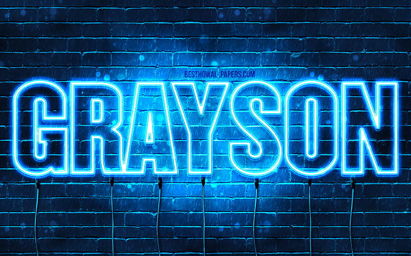 Grayson with names, horizontal text, Grayson name, blue neon lights, with Grayson name, HD wallpaper