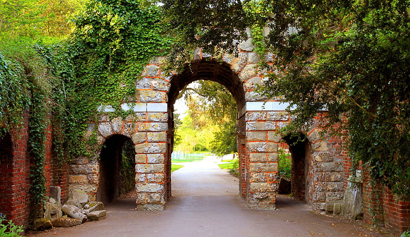Archway at Entrance to Park, architecture, archway, park, brick, HD wallpaper
