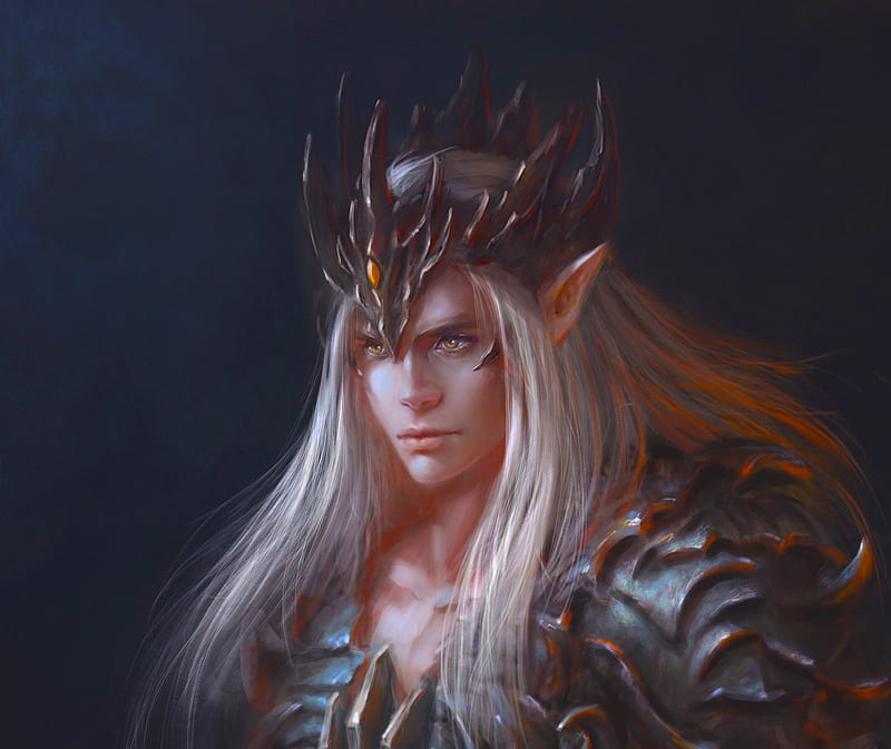 Dark Lord, elf, king, tatiana hordiienko, fantasy, luminos, man, HD wallpaper