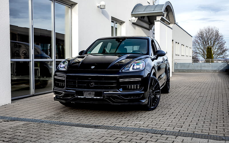 Porsche Cayenne, Techart, 2019, black luxury SUV, aerodynamic body kit, tuning Cayenne, new black Cayenne, black wheels, Porsche, HD wallpaper
