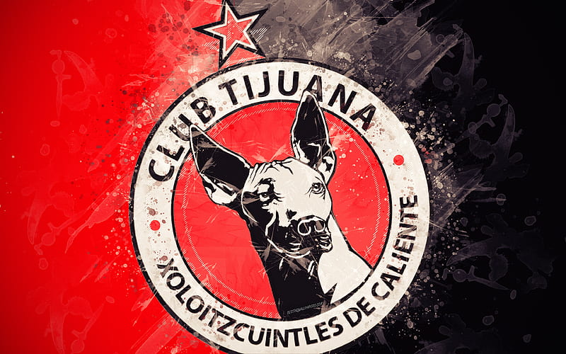 Club Tijuana paint art, creative, Mexican football team, Liga MX, logo, emblem, red black background, grunge style, Tijuana, Mexico, football, Xolos de Tijuana, HD wallpaper