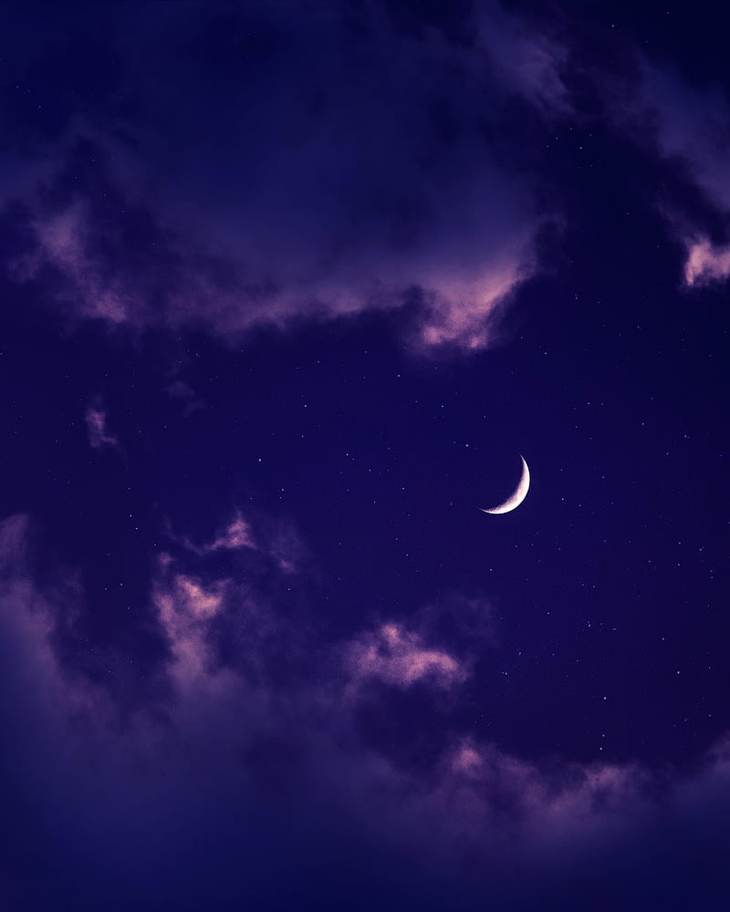 Moon, clouds, night, stars, purple, HD phone wallpaper | Peakpx