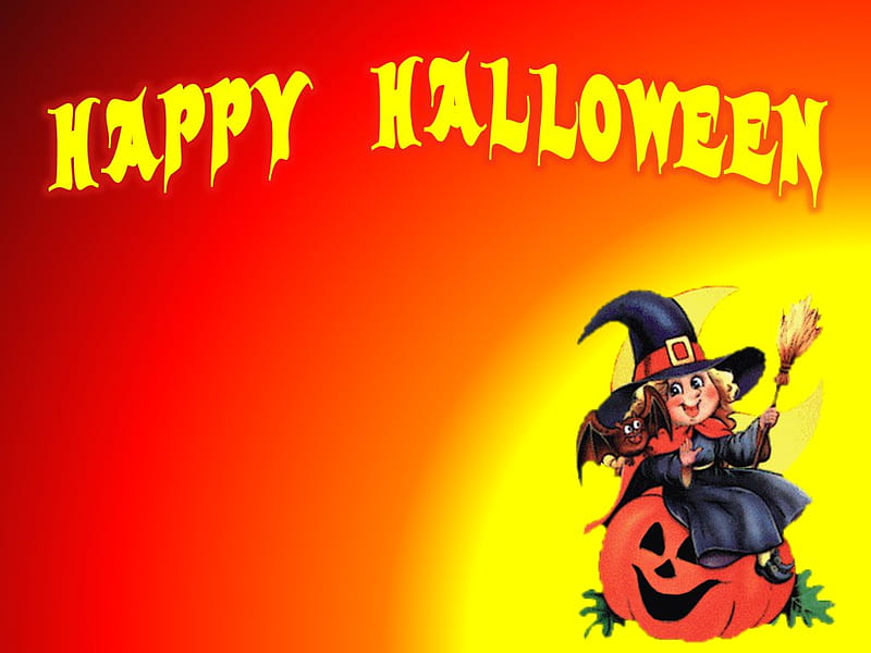 Happy halloween, october 31, cute, witch, halloween, HD wallpaper