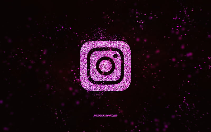 Instagram glitter logo, black background, Instagram logo, purple glitter art, Instagram, creative art, Instagram purple glitter logo, HD wallpaper