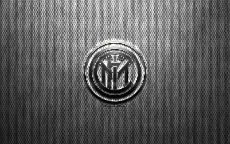 FC Internazionale, Italian football club, Inter Milan FC, steel logo, emblem, gray metal background, Milan, Italy, Serie A, football, HD wallpaper