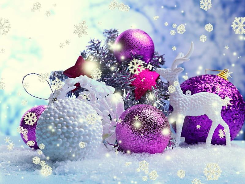 merry christmas, christmas decoration, purple baubles, xmas, HD wallpaper