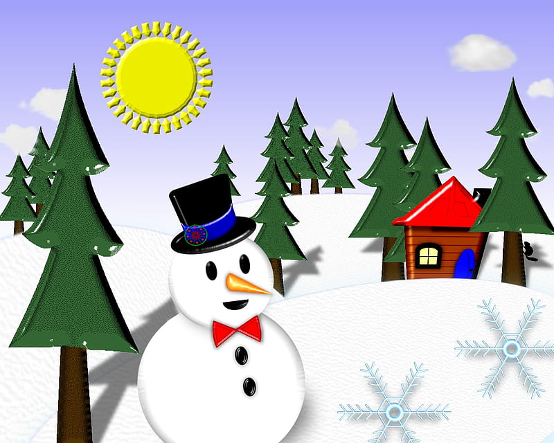  Dibujos animados de invierno, tienda, muñeco de nieve, dibujos animados, ilustración, Fondo de pantalla HD