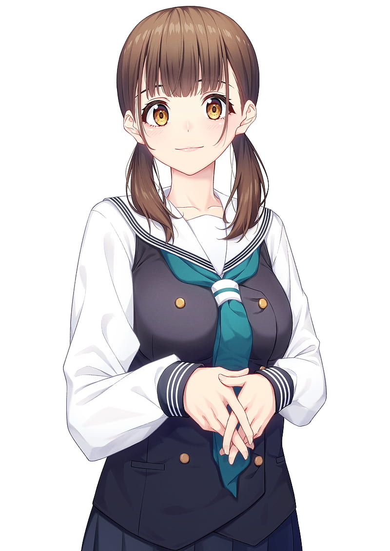 anime school girl, twintails, brown hair, school uniform, Anime, HD phone wallpaper