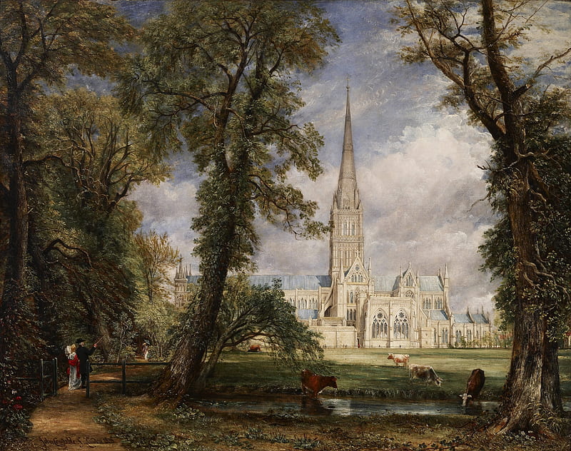 john constable, oil paint, canvas, cathedral, artwork, Others, HD wallpaper