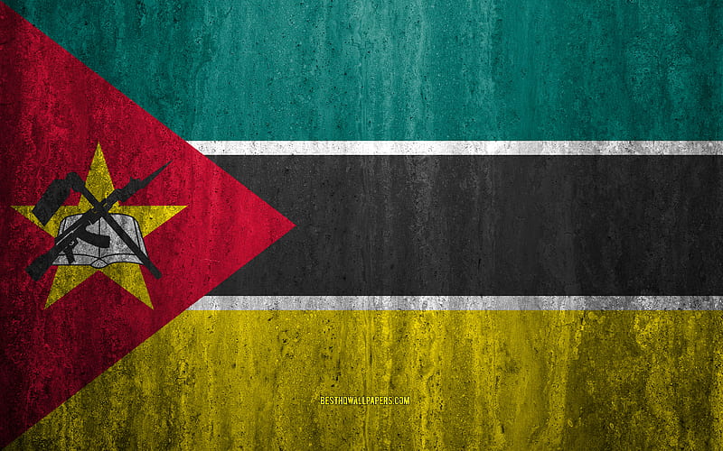 Flag of Mozambique stone background, grunge flag, Africa, Mozambique flag, grunge art, national symbols, Mozambique, stone texture, HD wallpaper
