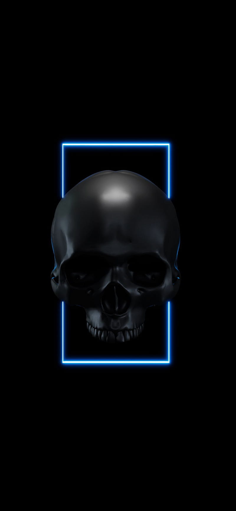 Black skul, blue, neon, skull, HD phone wallpaper