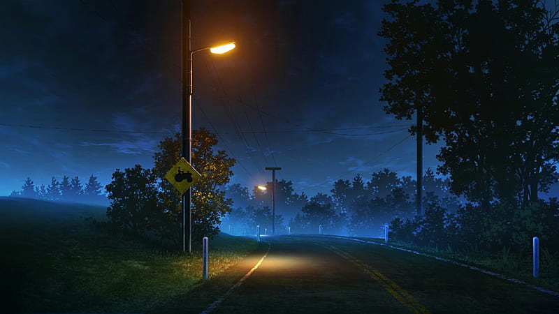 Anime, Original, Night, Road, HD wallpaper
