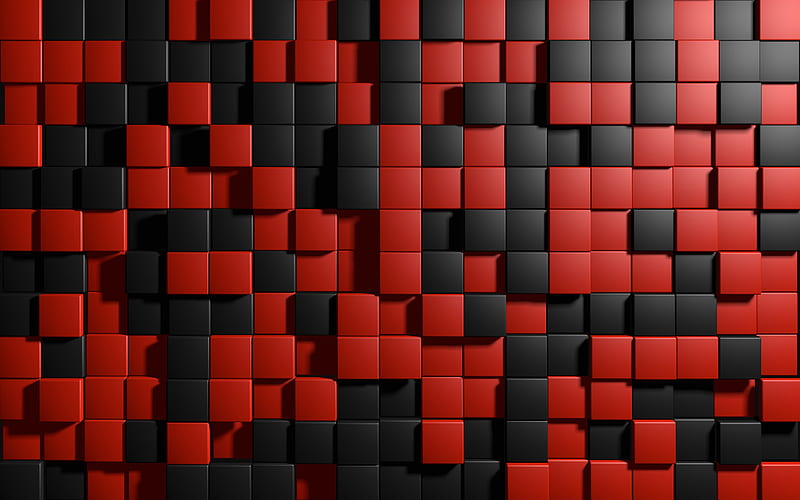 cubes texture red and black cubes, geometry, black and red backgrounds, 3D textures, geometric shapes, cubes, HD wallpaper
