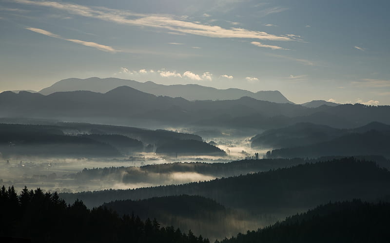 Misty Valley Seen From Above, HD wallpaper