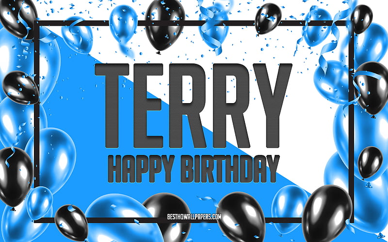 Happy Birtay Terry, Birtay Balloons Background, Terry, with names, Terry Happy Birtay, Blue Balloons Birtay Background, greeting card, Terry Birtay, HD wallpaper