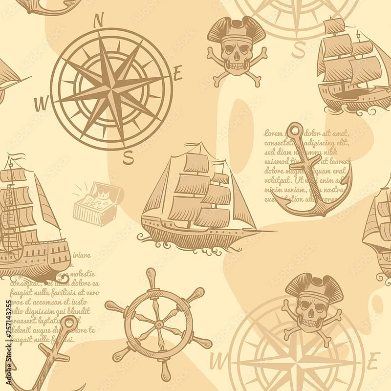 Vintage nautical seamless pattern. Hand drawing marine old sketch adventure travel manuscript vector texture Stock Vector, Travel Retro, HD phone wallpaper
