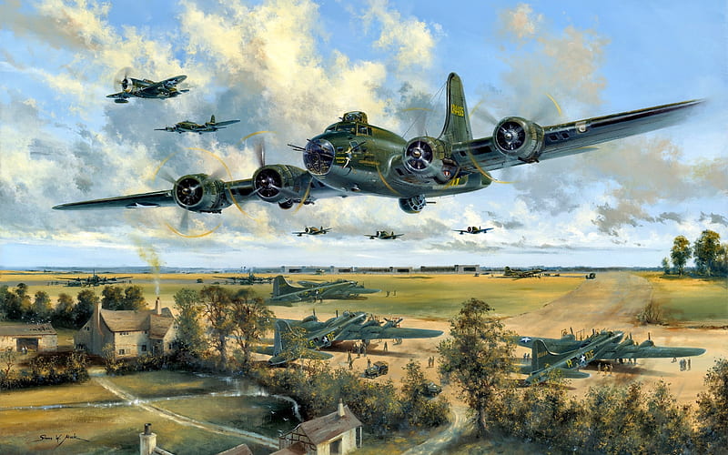 Boeing B-17 Flying Fortress, B-17, Republic P-47 Thunderbolt, military aircraft, World War II, HD wallpaper
