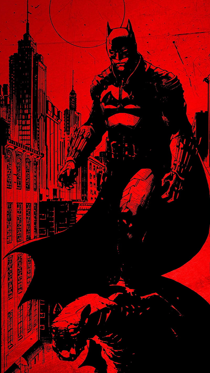Batman, black, vertical, drawing, portrait display, red, HD phone wallpaper