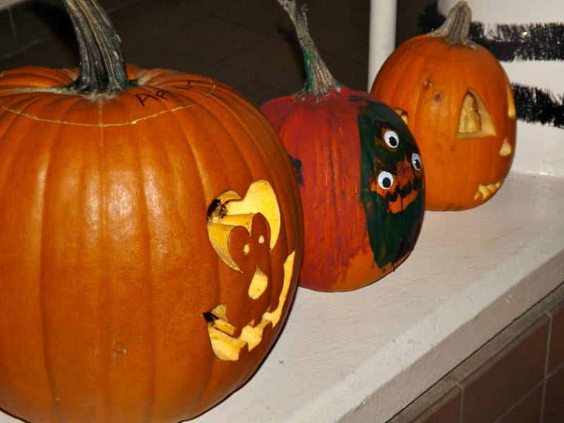pumpkin faces, squash, orange, halloween, pumpkins, HD wallpaper