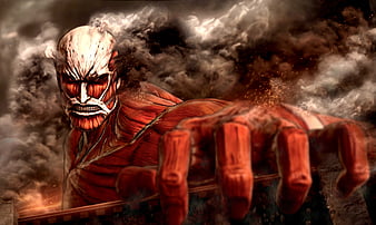 4K, anime, fire, Colossal Titan, Armored Titan, anime boys, Shingeki no  Kyojin, Thunderbolt, HD Wallpaper