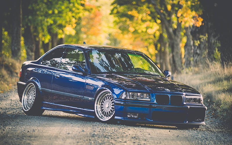 BMW M3, tuning, E36, stance, blue m3, BMW, HD wallpaper
