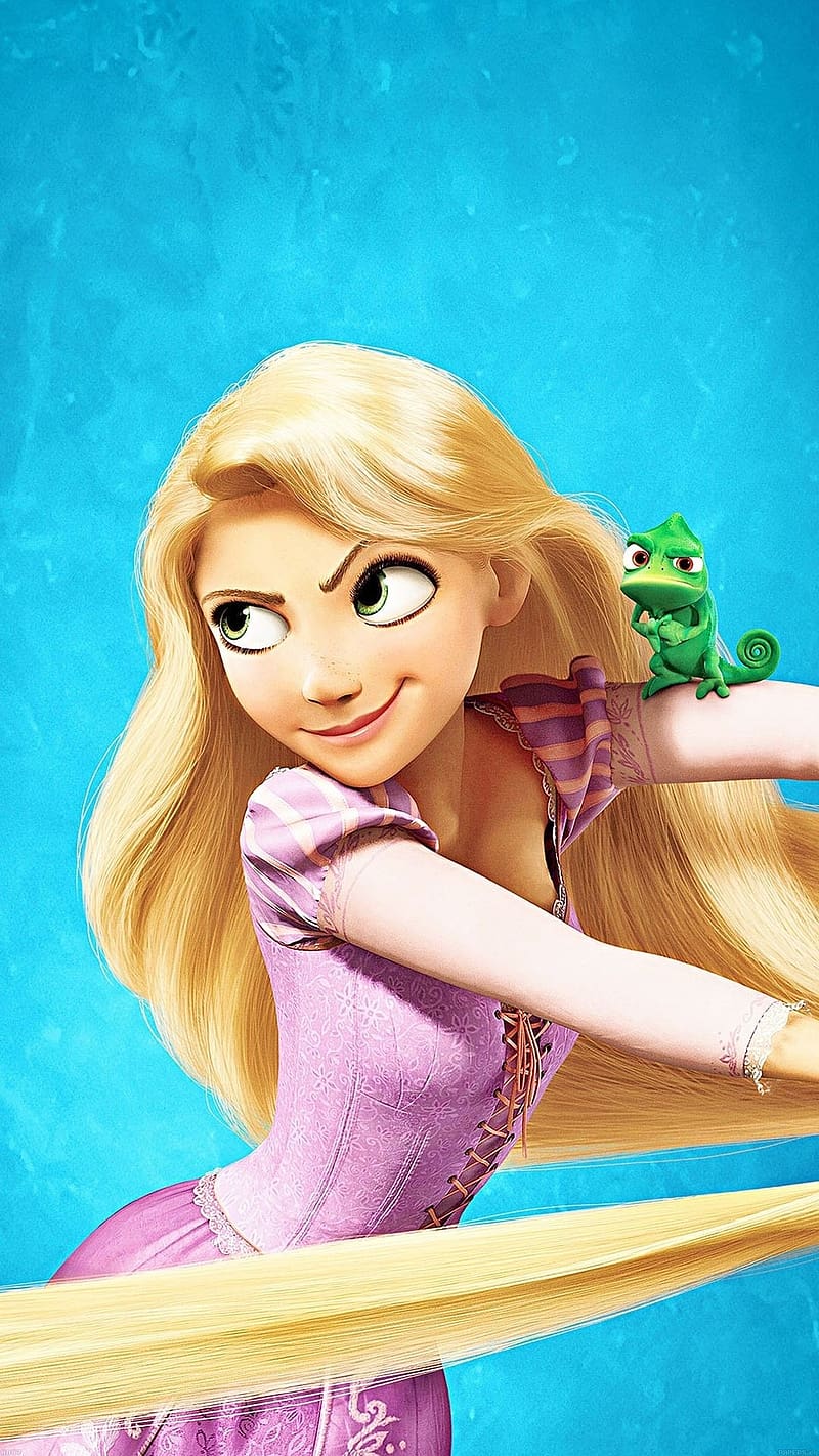 Disney Princess, Rapunzel With Pascal, rapunzel, pascal, animated, HD phone wallpaper