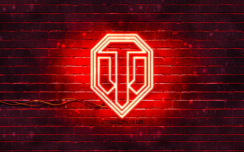 World of Tanks red logo, WoT red brickwall, World of Tanks logo, brands, World of Tanks neon logo, World of Tanks, WoT logo, HD wallpaper