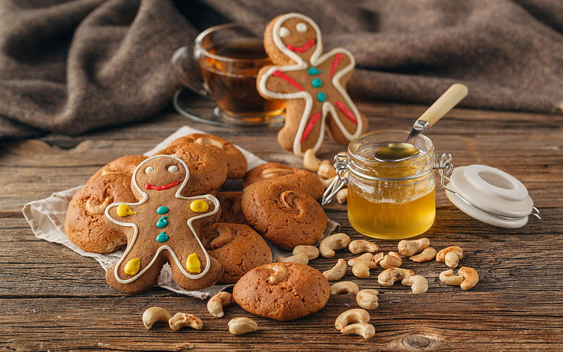 Food, Cookie, Christmas, Honey, Nut, Tea, HD wallpaper