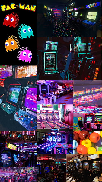 Hình nền phòng chơi điện tử thập niên 80 đã trở lại với độ phân giải HD chân thực. Hãy cùng trở về tuổi thơ với những trò chơi kinh điển như Pac-Man và Space Invaders cùng với họa sĩ Roger Dean.