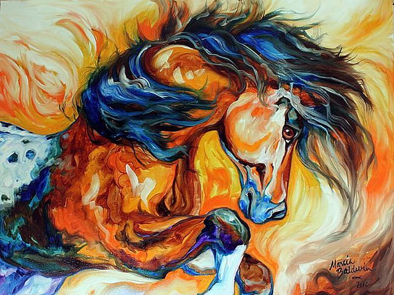 Dance of the Wild One - Horse F1, art, marcia baldwin, painting, equine, horse, native american, artwork, baldwin, HD wallpaper