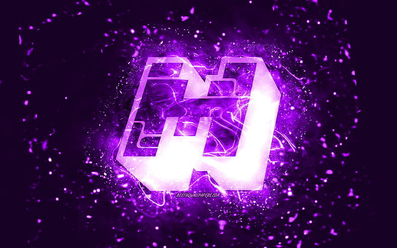 Minecraft violet logo, , violet neon lights, creative, violet abstract background, Minecraft logo, online games, Minecraft, HD wallpaper