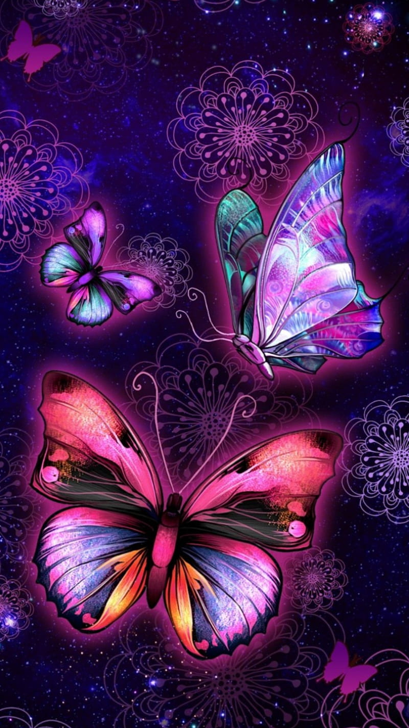 3D Butterflies, bonito, butterfly, fairies, fairy, fairy lights, glow, magical, neon, twinkle, wings, HD phone wallpaper