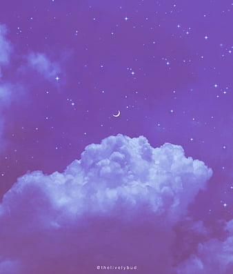 Aesthetic Skies 7, sky, moon, samsung, white, purple, clouds, stars ...